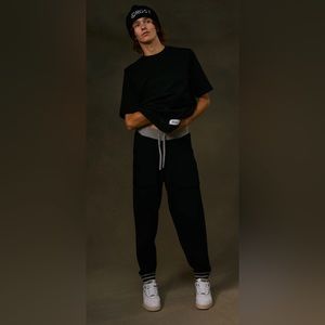 KROST KNIT JOGGER SWEATPANTS COTTON BLACK GREY UNISEX SMALL